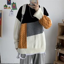 秋冬韩版慵懒风拼接情侣毛衣宽松潮流套头ins个性针织衫T812-P75，男装针织衫/毛衣，星座1501