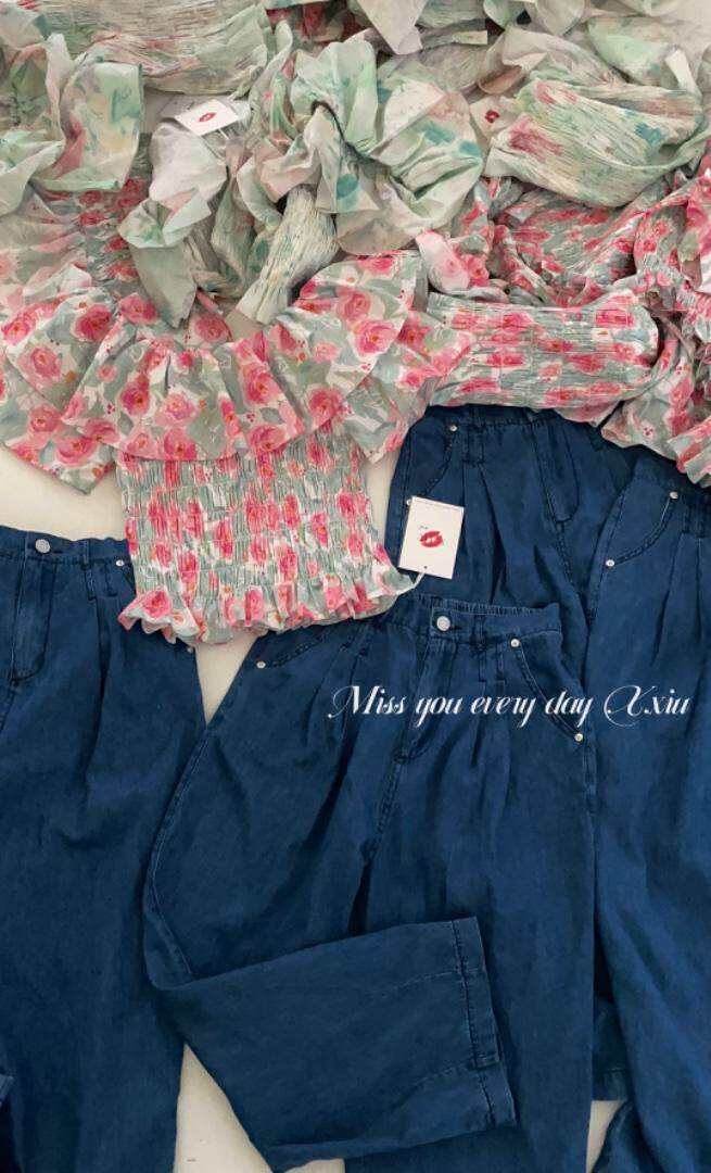 夏季新款牛津收腰显瘦花上衣一字肩荷叶边，其它，新袖