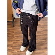金属腰带设计感微喇西裤男垂坠感休闲黑色直筒裤子男生K6652，男装西裤，星座1116A（原606A-3）