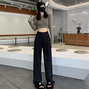 设计感咖色西装裤女2023秋新款高腰垂感小个子直筒休闲阔腿裤图片