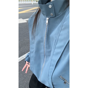 数据新款美式复古棒球领休闲美拉德水洗皮衣夹克JK2581 P78图片