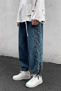 2021春新港风外景白墙港风牛仔裤小脚九分休闲宽松男裤N8150-P55图片