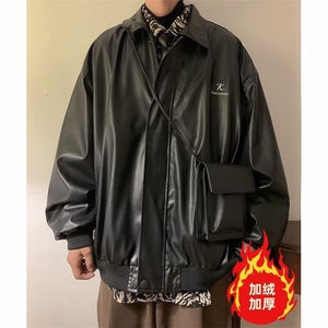 高级感PU皮衣夹克加绒痞帅机车美式韩版美拉德风外套Y1011P85网图图片