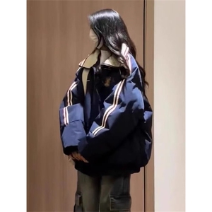 潮牌美式oversize翻领棉服男女新款冬季加厚夹棉外套超好看棉袄潮图片