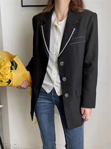 欧洲站2021秋季新款欧货休闲单排扣门襟拼线条西装外套,女装西装,L·H·X