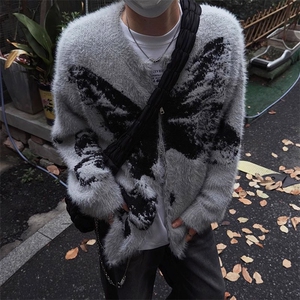 美式高街蝴蝶提花拉链开衫毛衣男女秋冬慵懒宽松针织衫 MY312图片