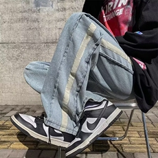 牛仔裤男韩版潮流拼色高街2023春夏季新款ins宽松直筒裤RK125-P43，男装牛仔裤，星座412-2
