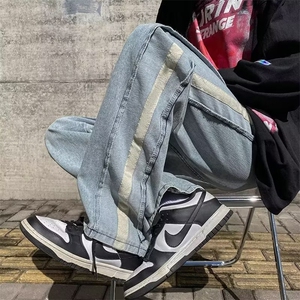 牛仔裤男韩版潮流拼色高街2023春夏季新款ins宽松直筒裤RK125-P43图片