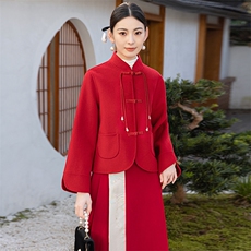 芷墨春季新款简约改良版新中式双面呢俩件套装复古盘扣流苏套装女，女装毛呢外套，芷墨服饰