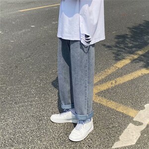 2023春秋新款男牛仔裤纯色宽松直筒阔腿裤港风长裤男女款k930-p35,男装牛仔裤,星座1008-1
