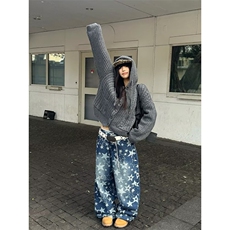设计感小众2025春秋新款今年流行宽松直筒阔腿印花牛仔裤子女，男装牛仔裤，星座506A