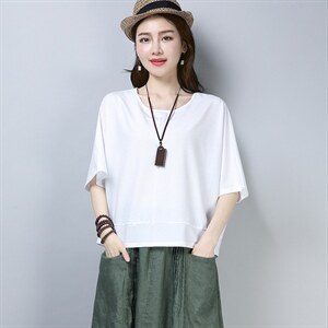 2021年夏季新款韩版套头圆领T恤女短袖蝙蝠袖上衣服女打底衫图片