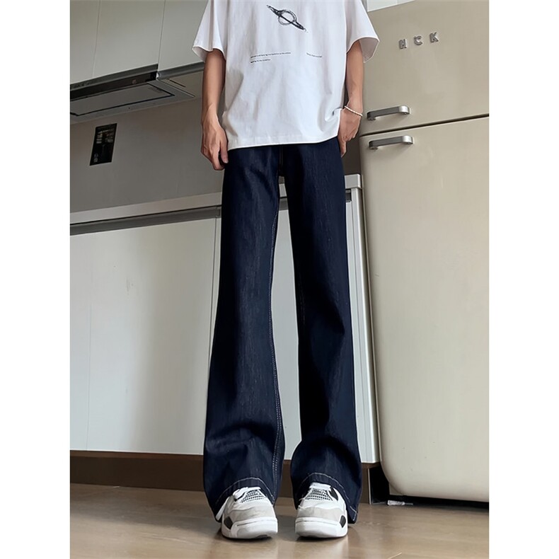 加绒阔腿牛仔裤男秋季美式复古裤子修身显瘦直筒微喇裤ZC1186P48,男装牛仔裤,星座1112-1