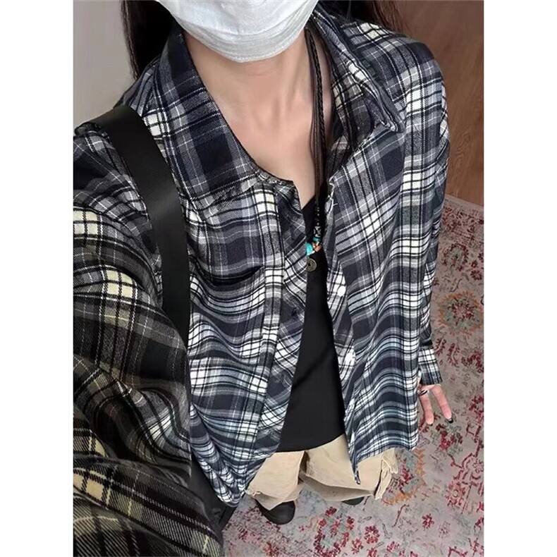 格子衬衫男女款春秋季2025宽松休闲长袖百搭衬衣复古外套CS309,男装衬衫,星座1116A（原606A-3）