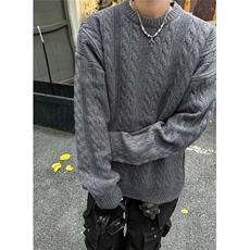常规冬季休闲潮圆领套头青少年深灰色麻花纹毛衣男针织衫M7377，男装针织衫/毛衣，星座1116A（原606A-3）