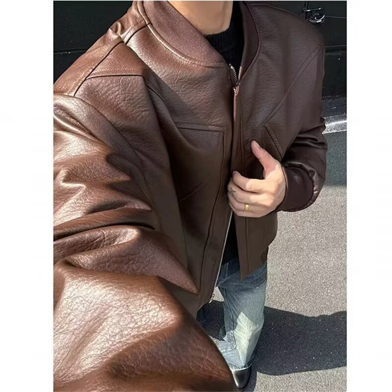 1506/Q29270/P80秋冬新款男士皮衣夹克新款黑色外套圆领修身,男装夹克,星座1506