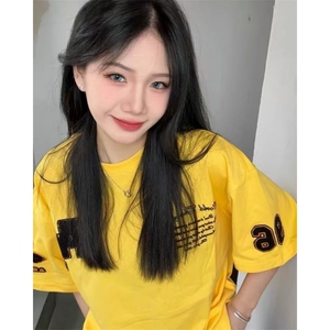 H0553-P35毛巾绣减龄宽松百搭夏季新款短袖t恤女图片