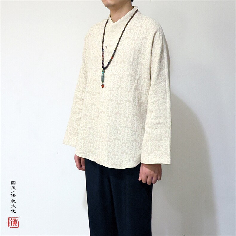 风男装棉麻提花男士改良汉服领禅意男士衬衣C248P75,男装衬衫,钱塘802
