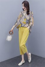 2021年夏季时尚气质优雅韩版印花圆领棉麻两件套，女装套装/套裙，瑶迪依秀