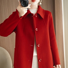 2026年秋季中长款单排扣娃娃领长袖通勤，女装毛呢外套，众策羊绒