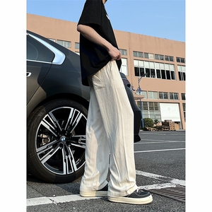 A178 8059 新款夏季薄款透气耐磨男直筒长裤麻休闲宽松垂感阔腿裤图片