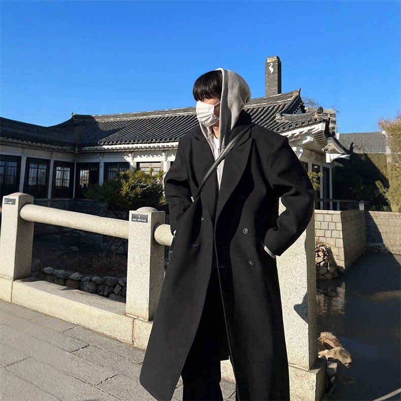 高品质冬季加厚毛呢大衣男过膝中长款宽松风衣外套A430-23029P128，男装风衣，电商A430（原星座702）