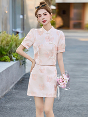 蝴蝶结提花套装女2025夏季新款复古时尚中国风气质半身裙子两件套，女装套装/套裙，玖莱伊