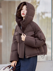 咖色肯豆风短款羽绒服女90白鸭绒冬季宽松加厚面包服外套，女装羽绒服，梦懿尔