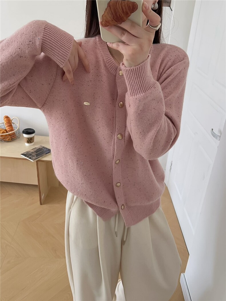时尚亮片羊毛开衫秋冬必备保暖针织衫显瘦百搭款,女装羊毛衫,暖烁羊绒