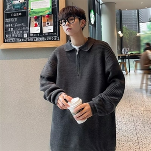 秋冬半拉链翻领毛衣男套头青少年潮牌休闲港风针织衫 YM016  P48图片