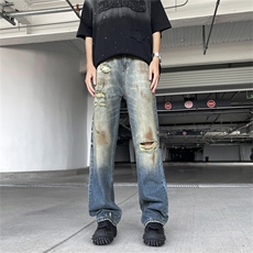美式复古破洞做旧牛仔裤男高街宽松直筒垂感长裤现货K8049-P45，男装牛仔裤，星座512-3