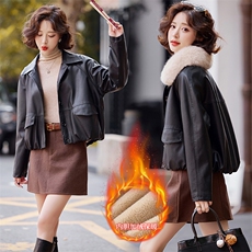 [2024冬季女装新款】时尚优雅韩版可脱卸毛领加绒款皮衣皮棉，女装皮衣，魅衣本色