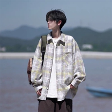 美式复古做旧扎染长袖衬衫男女春秋款高级感cleanfit情侣衬衣外套，男装衬衫，星座1210-1