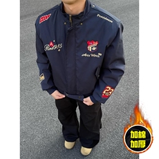 现货高品质美式高街重磅刺绣座山雕大毛毛领棉衣男女加厚棉服外套，男装棉衣，电商A486