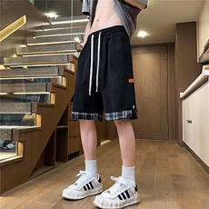 2026夏潮男短裤薄款清凉五分裤格子翻边裤K28029/特P30黑色，男装休闲裤，电商A094