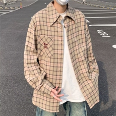2024春季新款格子长袖衬衫男美式oversize宽松衬衣现货W8146-P45，男装衬衫，星座512-4