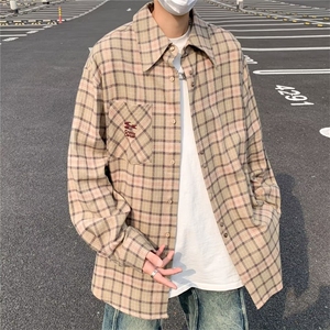 2024春季新款格子长袖衬衫男美式oversize宽松衬衣 现货W8146-P45图片