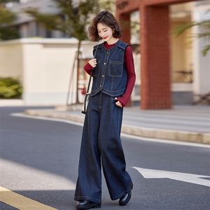 欧洲站时髦洋气牛仔套装裤潮2025春新款女减龄气质休闲高级阔腿裤图片