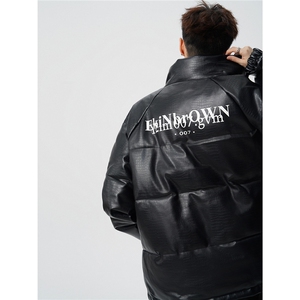 鳄鱼纹印花设计大码M-5XL手塞棉夹克PU皮棉服外套男8507P120控158图片