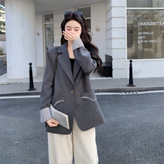 28081-7708-P145-K218春装新款灰色休闲百搭设计感西装外套，女装西装，浙宝210（原浙宝191）