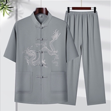 2025夏季薄款高端风绣花冰丝短袖衬衫唐装汉服套装9038-P95，男装衬衫，星座1105-3