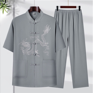2025夏季薄款高端风绣花冰丝短袖衬衫唐装汉服套装9038-P95图片