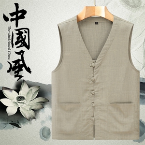 主推夏季透气清凉古风休闲无袖马甲风棉麻盘扣唐装 556-P53图片