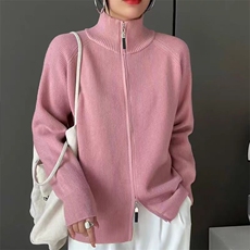 小香风新款双拉链针织衫高级感时尚开衫休闲外套打底毛衣女上衣，女装针织衫/毛衣，娇莉