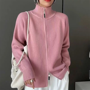小香风新款双拉链针织衫高级感时尚开衫休闲外套打底毛衣女上衣图片