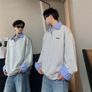 学院风假两件POLO衫翻领拉链卫衣早秋小众长袖内搭打底衫W100-P58图片