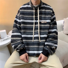 条纹复古美式休闲男女森山系老爹欧美拉绳卫衣绒面280克Y8509P38，男装卫衣，星座1116-2