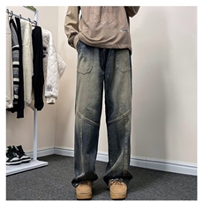 美式复古水洗cleanfit渐变拼接牛仔裤直筒休闲裤子K61246-P52网图，男装牛仔裤，电商B245