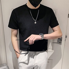 白色2023精神小伙修身男士圆领短袖T恤打底衫潮6664-P45控68，男装T恤，电商A108