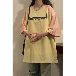 1中性风插肩袖设计T恤情侣女大码美式潮短袖T恤男DT8794P35控49图片